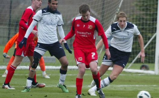 Michael Dawson & Sandro in action for Spurs XI v MK Dons, December 2010